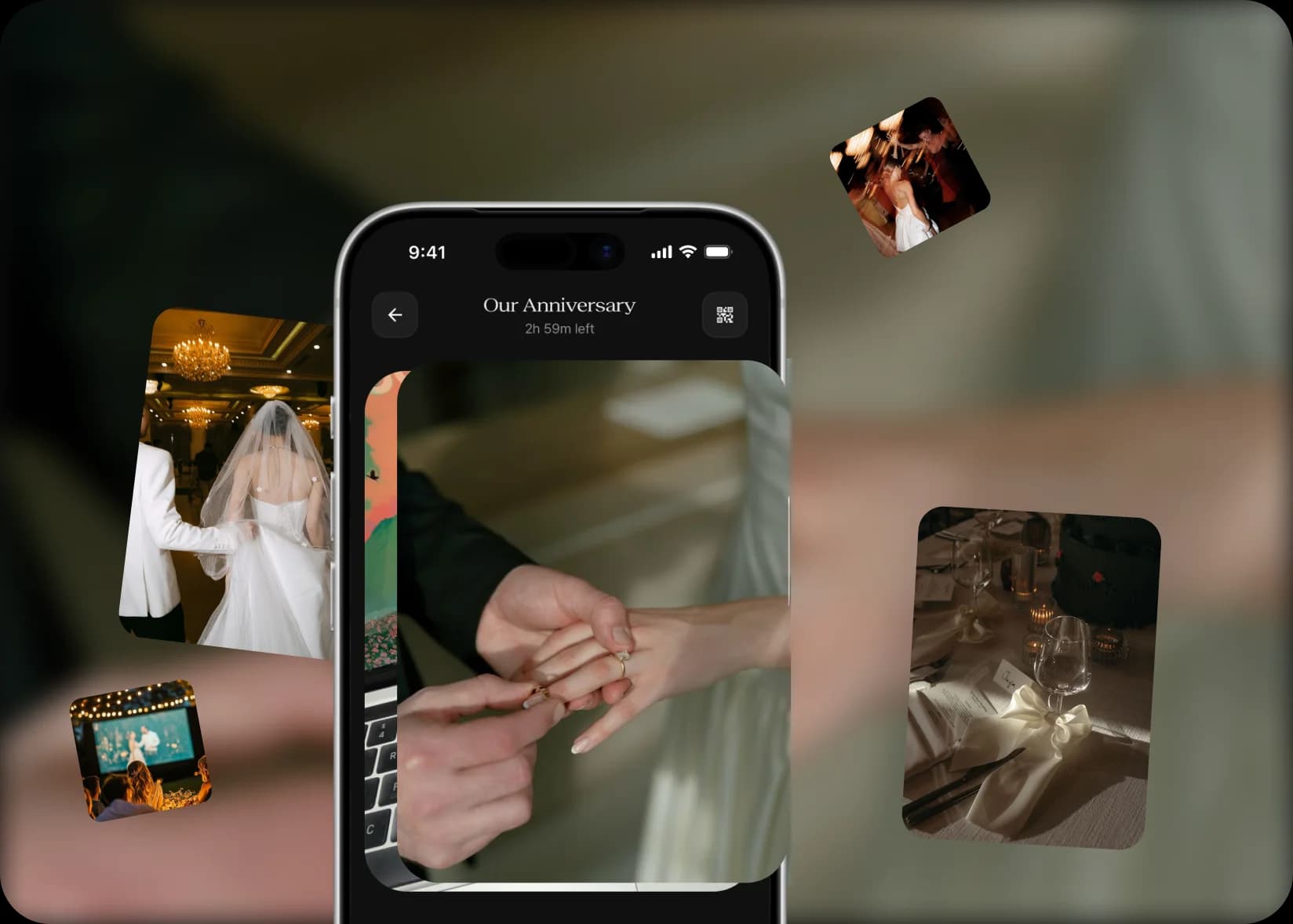 A shared Momento wedding album with photos from guests